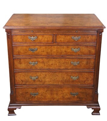 Arthur Brett & Sons English Georgian III Mahogany Burl Chest TV Media Cabinet