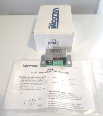 VALCOM 600 OHM Isolation Transformer VMT-2 UPC 799111015866 - Installation Eq...