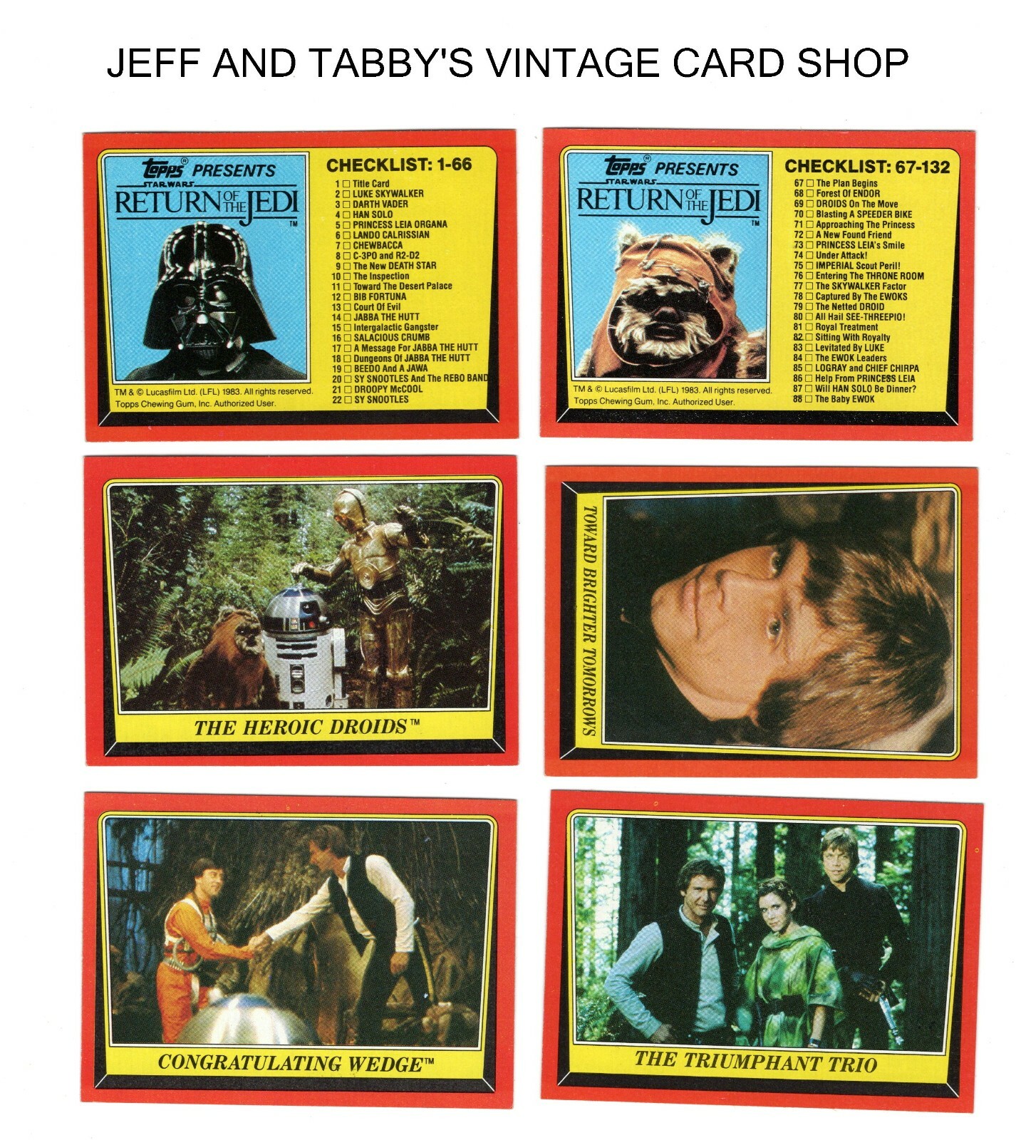 1983 TOPPS STAR WARS RETURN OF THE JEDI SER. 1 / SEE DROP DOWN MENU 4 CARD U GET