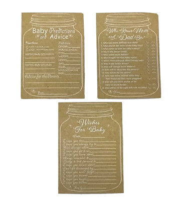 Baby Predictions and Advice, Set of 75 Cards, Rustic Mason Jar Baby Shower Game