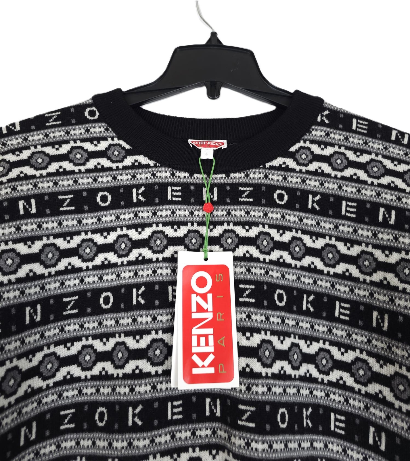 Kenzo Paris Men's Wool Jacquard Jumper Sweater Black White Kenzo Paris Men's Wool Jacquard Jumper Sweater Black White