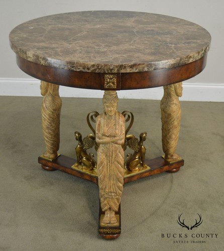 Maitland Smith Egyptian Revival Round Marble Top Empire Style Center Table