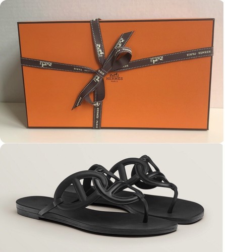 NEW Hermes Paris Egerie Sandal Noir New In Box 37 Dust Bag