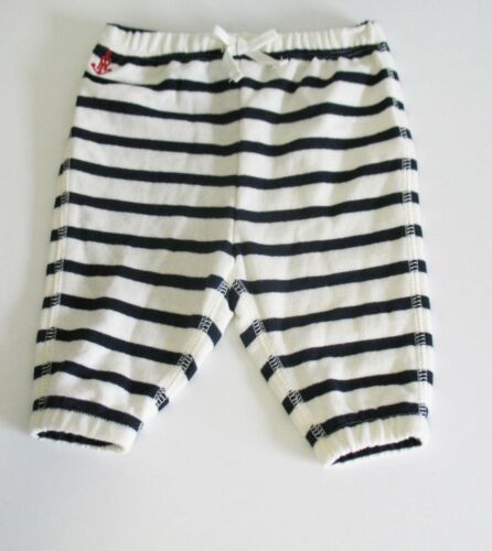 Ralph Lauren Baby Girls Striped Terry Jogger Pants Cream/Navy Sz 12M - NWT