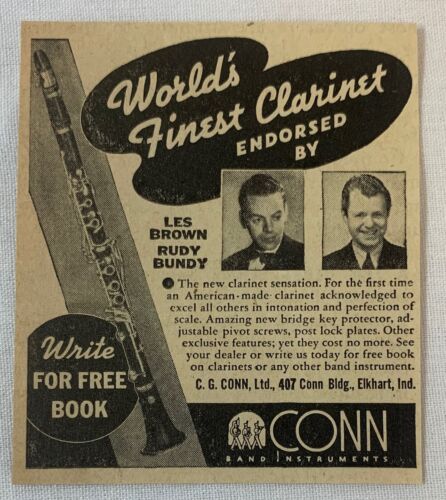 1941 small Conn clarinets ad ~ LES BROWN, RUDY BUNDY