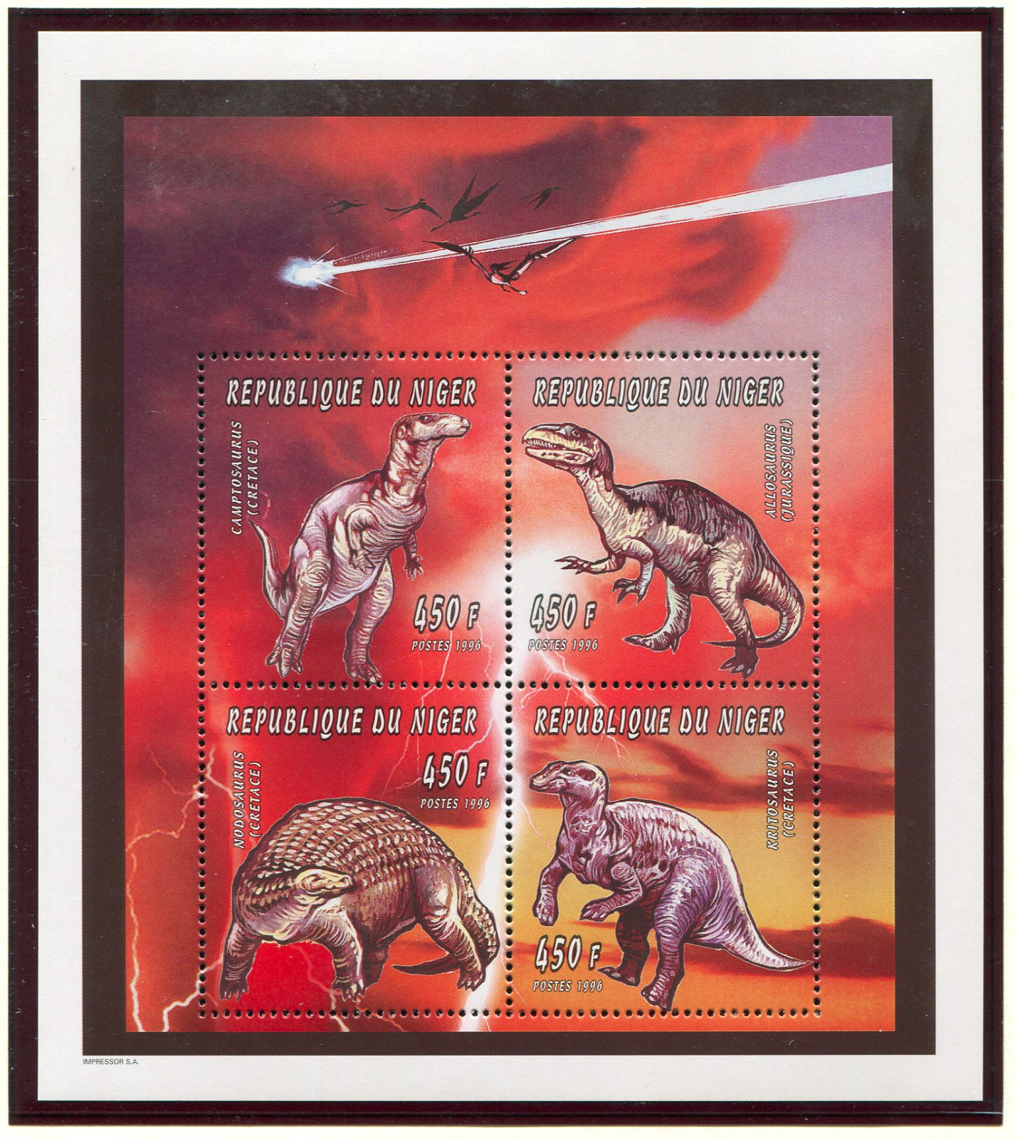 Niger, Scott 925 926 927, 925-7 925-27 Dinosaur, 1996, NH