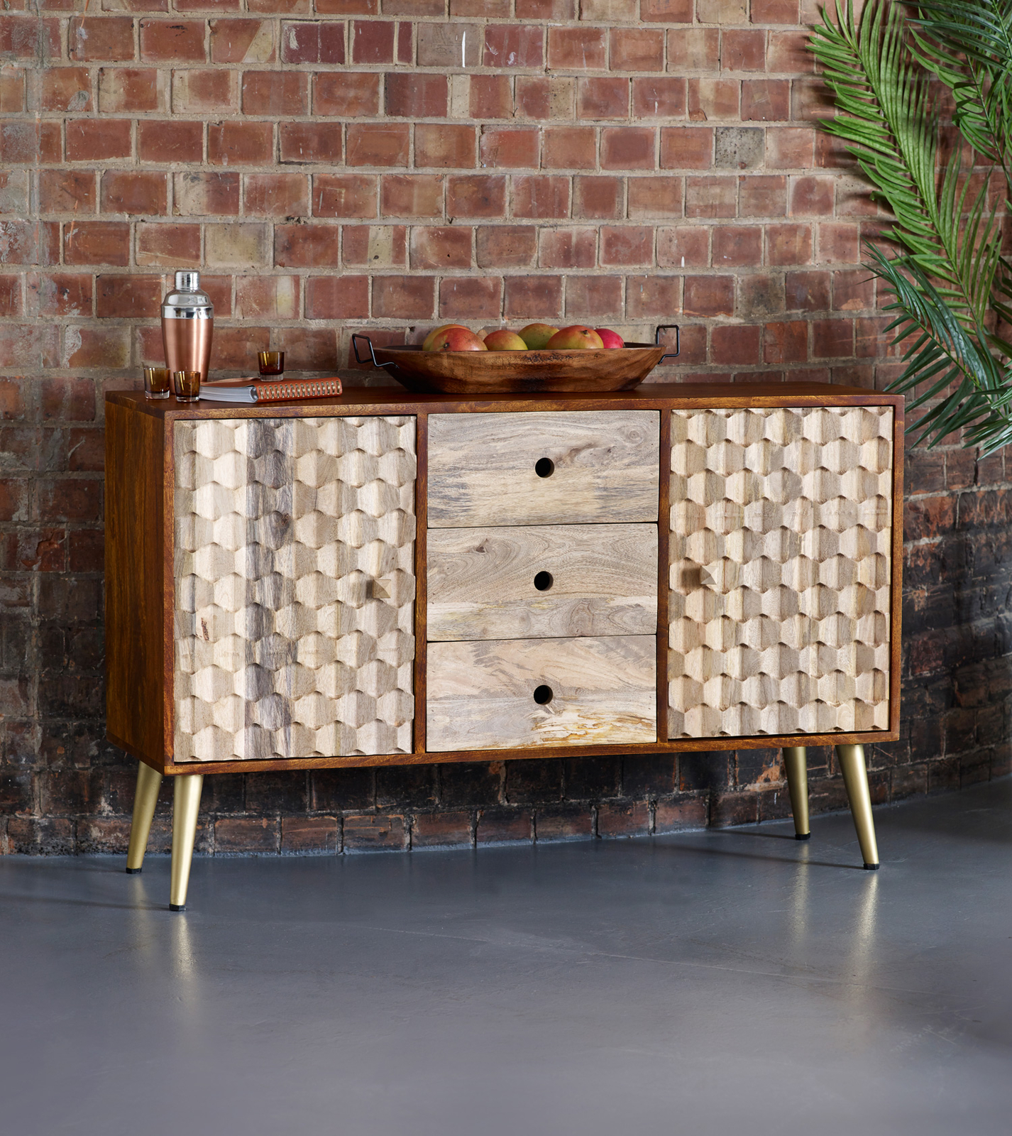 Details about Edison 2 Door Sideboard 3 Drawer Walnut Gold Solid Mango Wood Retro Scandi Style Details about Edison 2 Door Sideboard 3 Drawer Walnut Gold Solid Mango Wood Retro Scandi Style
