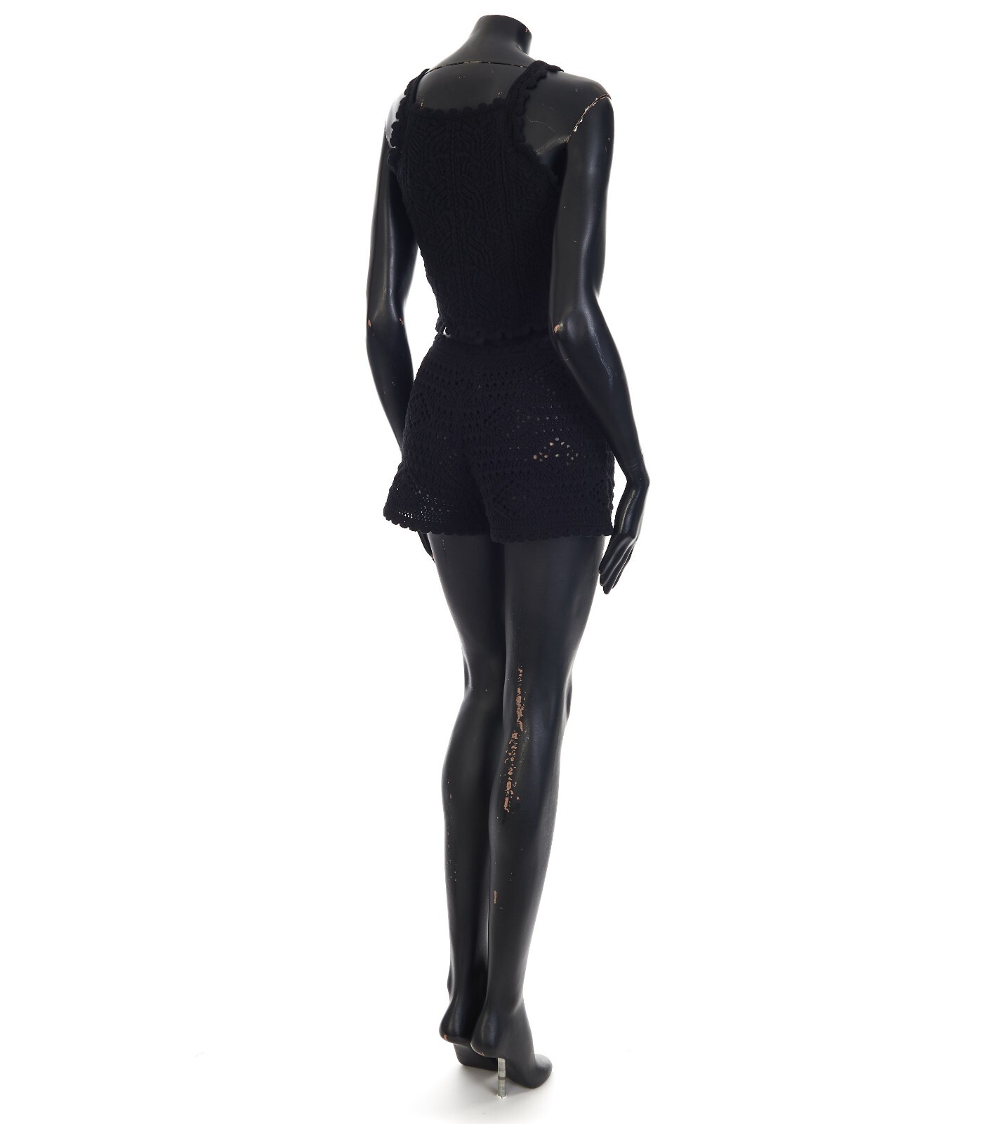 Pre-owned Saint Laurent 865$ Black Wool Cropped Crochet Top