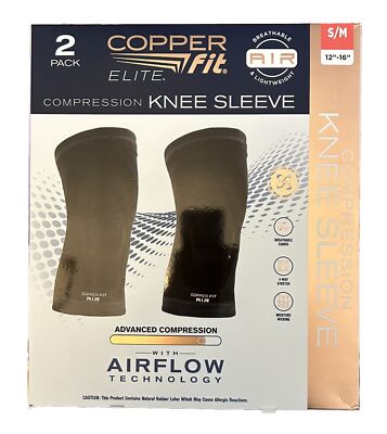 Copper Fit Elite Air Compression Knee Sleeve- Black S/M (12 -16 ) 2 Pack