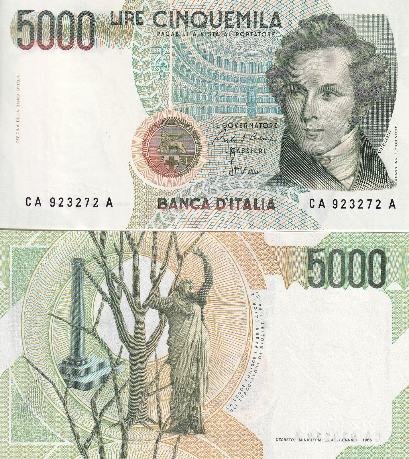 Italy 5000 Lire 1985 P 111 a UNC