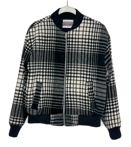 Urban Renewal UO Vintage Fabric Black White Plaid Zip Bomber