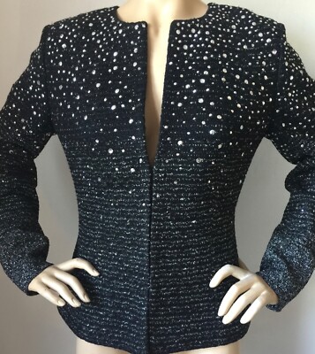 Pre-owned St. John Couture St John Knit Couture Sz 6 Black Caviar Jewel Jacket Wool Rayon