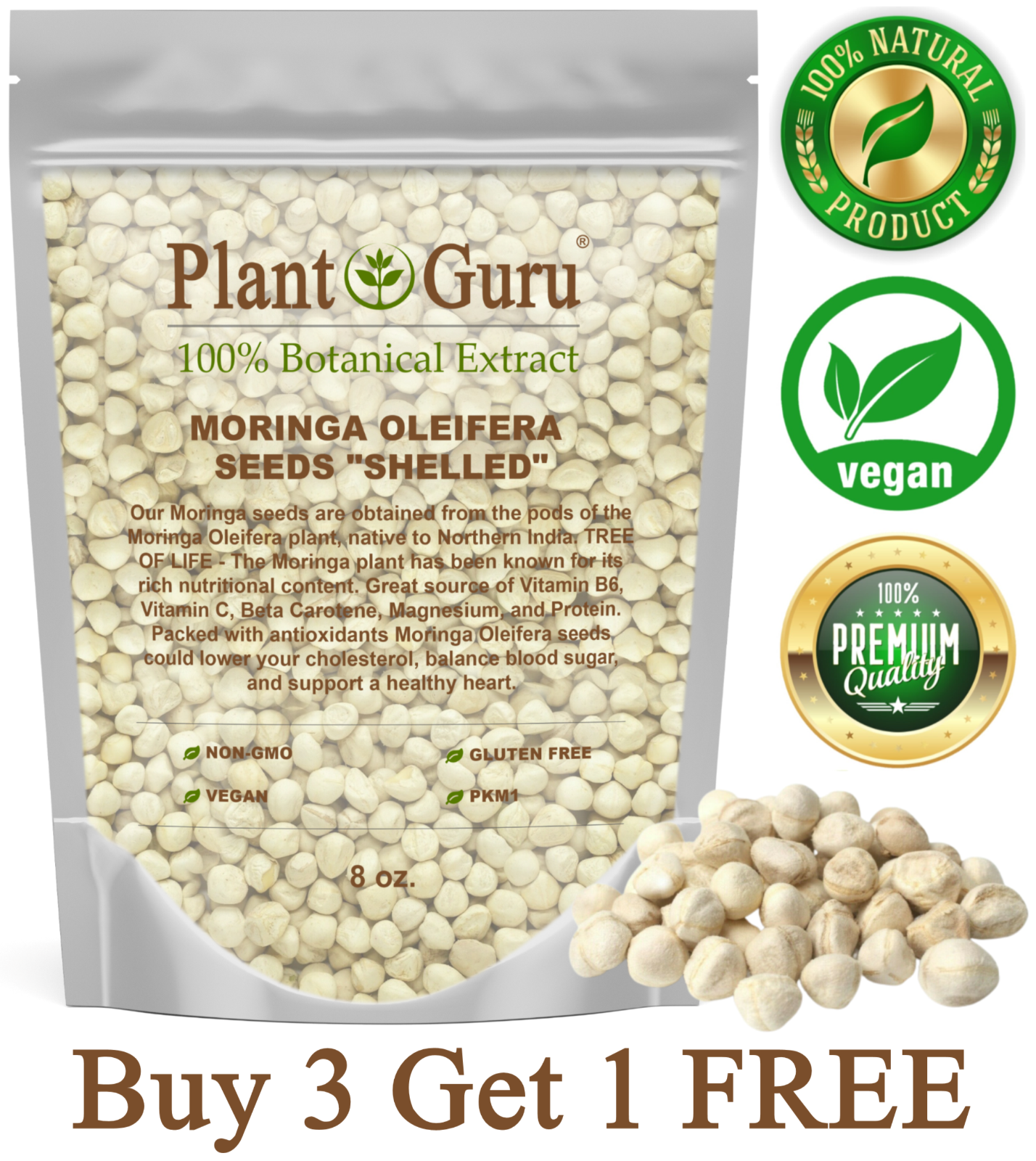 1000 Moringa Oleifera Seeds Kernel 8 oz SHELLED Fresh Organic Semilla De Moringa