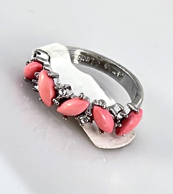 NEW Designer Signed Camille Lucie Ring Ring  Pink Coral Glass Rhinestone Sz 5