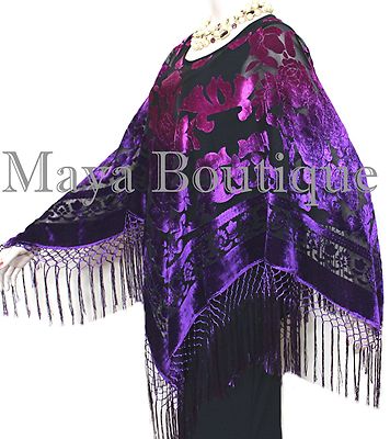 Pre-owned Maya Matazaro Purple Fuchsia Burnout Velvet Poncho Shawl Top Ombree Hand Dye