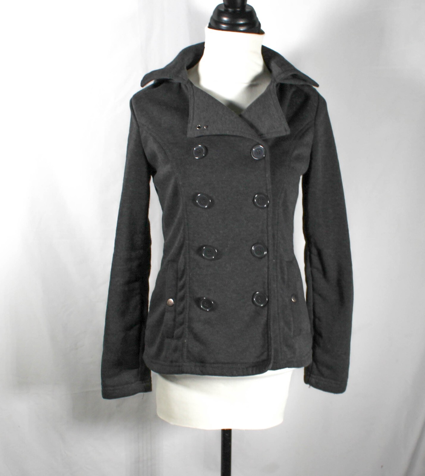 Y2K 2000s Dark Gray Light Weight Peacoat Double Breasted by