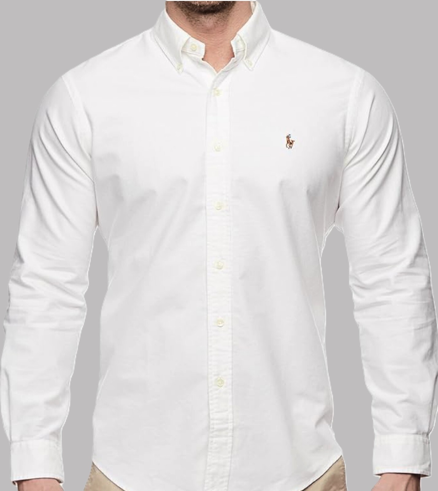 *NWT- Мужская классическая оксфордская рубашка POLO RALPH LAUREN на пуговицах с длинным рукавом- БЕЛЫЙ