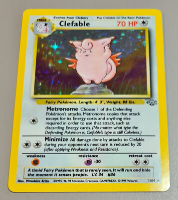 Clefable # 1/64 (Pixi) Holo Rare Dschungel 2000 Pokemon EN Near Mint Vintage