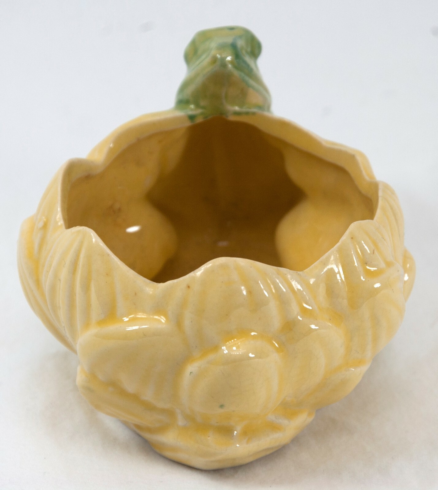 Vintage McCoy Pottery Green Frog Lotus Yellow Flower Planter Bowl Décor Dish