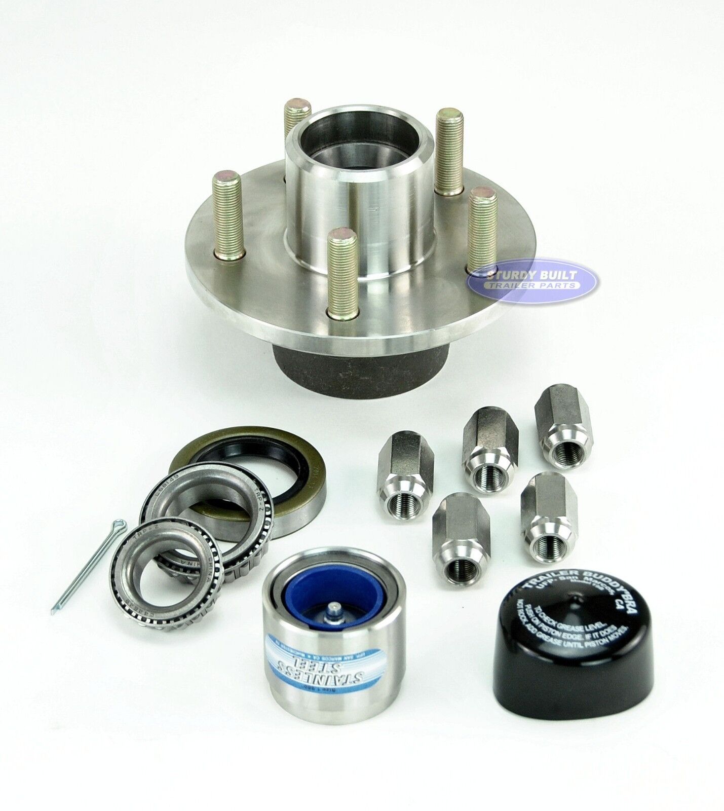 Boat Trailer Stainless Steel Hub Kit 5 Lug with Trailer Bearing Buddy