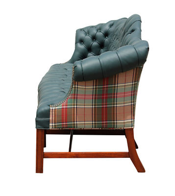 Reupholstered Green Genuine Italian Leather Camelback Tufted Sofa