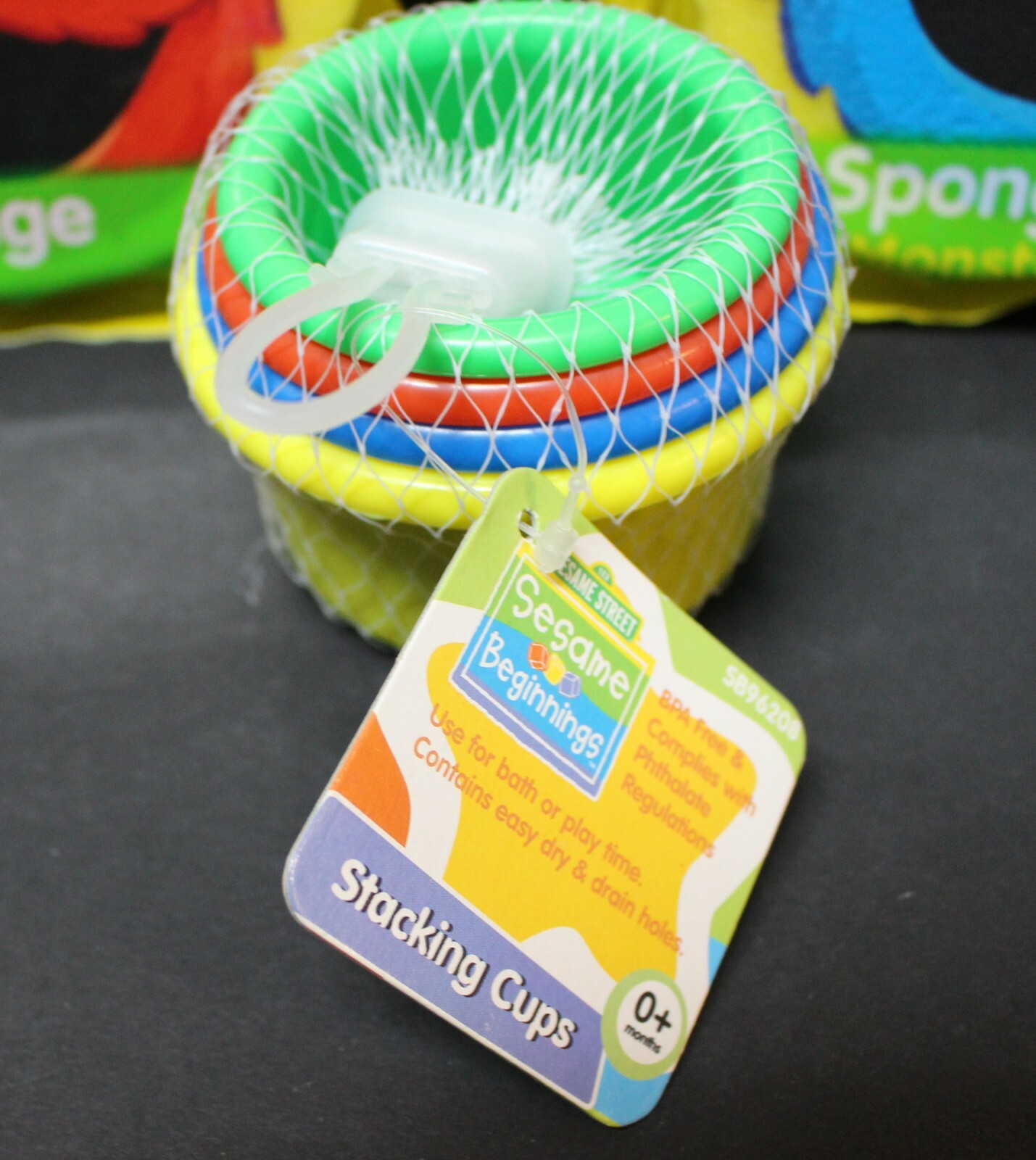 Sesame Street Beginnings Cookie Monster Bath Sponges and Stacking Cup Bath Toy