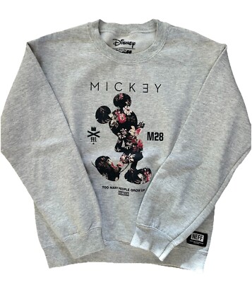 Disney Collection by Neff Gray Mickey Mouse M28 Crewneck Sweatshirt Size S