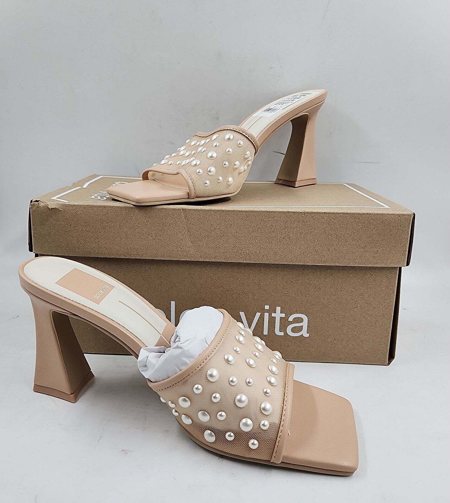 Dolce Vita Narda Pearl Embellished High Heel Sandals Women's 6.5 Blush Round Toe - Picture 4 of 17