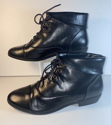 Comfortview  The Darcy  Boot 55115 Sz 10M Black Lace Up Fold Over Vegan Leather