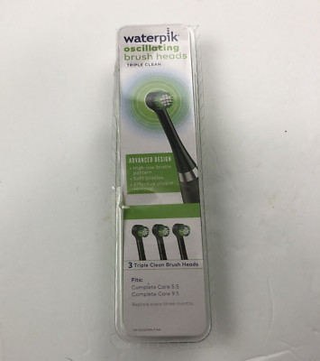 Waterpik Oscillating Brush Heads TRIPLE Clean 3 Pack Black Complete Care 5.5 9.5