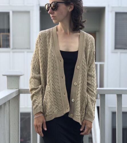 【 VINTAGE 】 Classic Tweed Knit Cardigan Vintage DKNY Knit Cardigan Metallic Gold Fabric Button Down