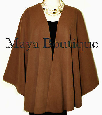 Pre-owned Maya Matazaro Caramel Cape Ruana Wrap Coat Cashmere Wool Blend By  Made In Usa In Caramel Browns