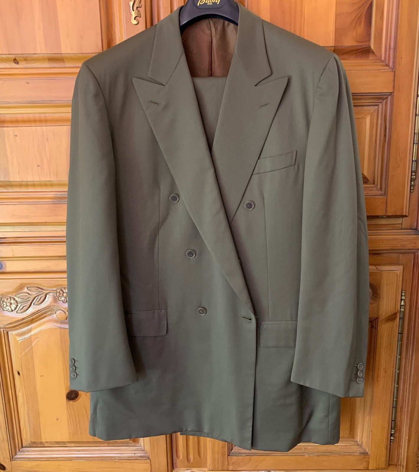 BRIONI  100% Lightweight WOOL Green Double Breasted Suit 46/56L  Pants 36wx29l