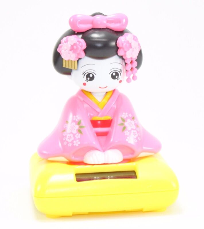 Solar Bobblehead Toy Figure, Maiko - Sitting Pink Geisha