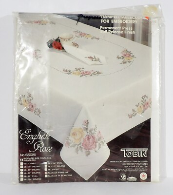 Tobin ENGLISH ROSE Set of 4 Stamped Napkins for Embroidery 5200/6 Vintage