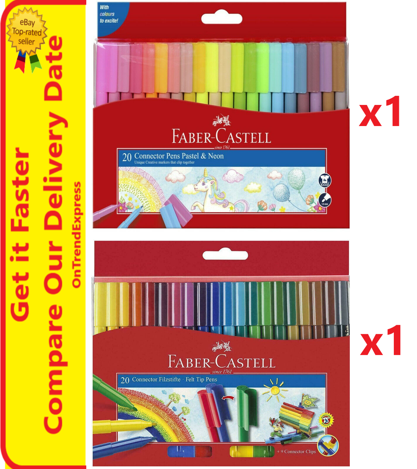 Faber-Castell Connector Pen Colour Markers Assorted Wallet of 20 - Impact