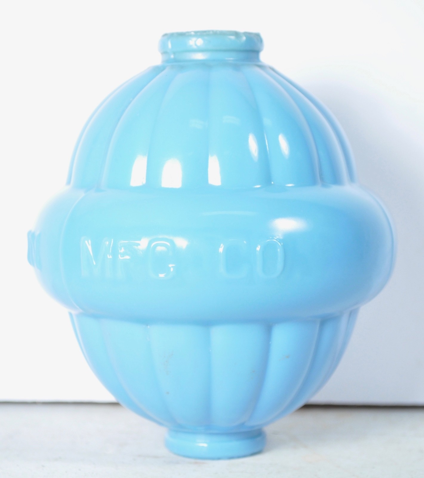 LIGHTNING ROD BALL W.C. SHINN BELTED RIBBED BLUE LINCOLN NE WEATHERVANE