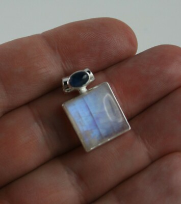 Regenbogen Mondstein aus Indien und Kyanit  Anhänger 925 Sterling Silber