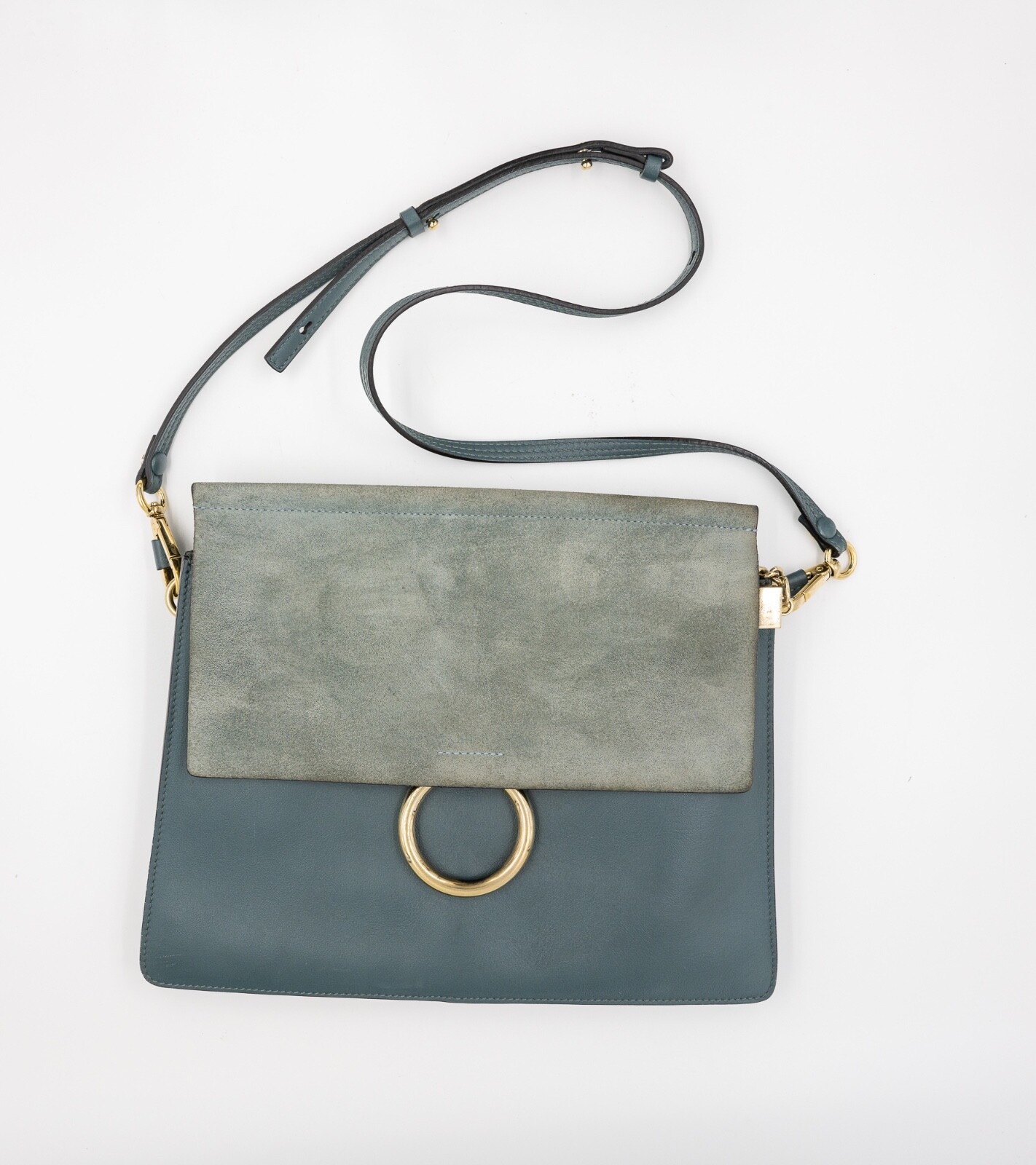 Chloe Faye Shoulder Bag Leather Suede-trimmed Cloudy Blue