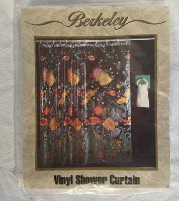 Vintage Berkeley 100% Vinyl Shower Curtain Something Fishy Multi 70''x72'' NEW