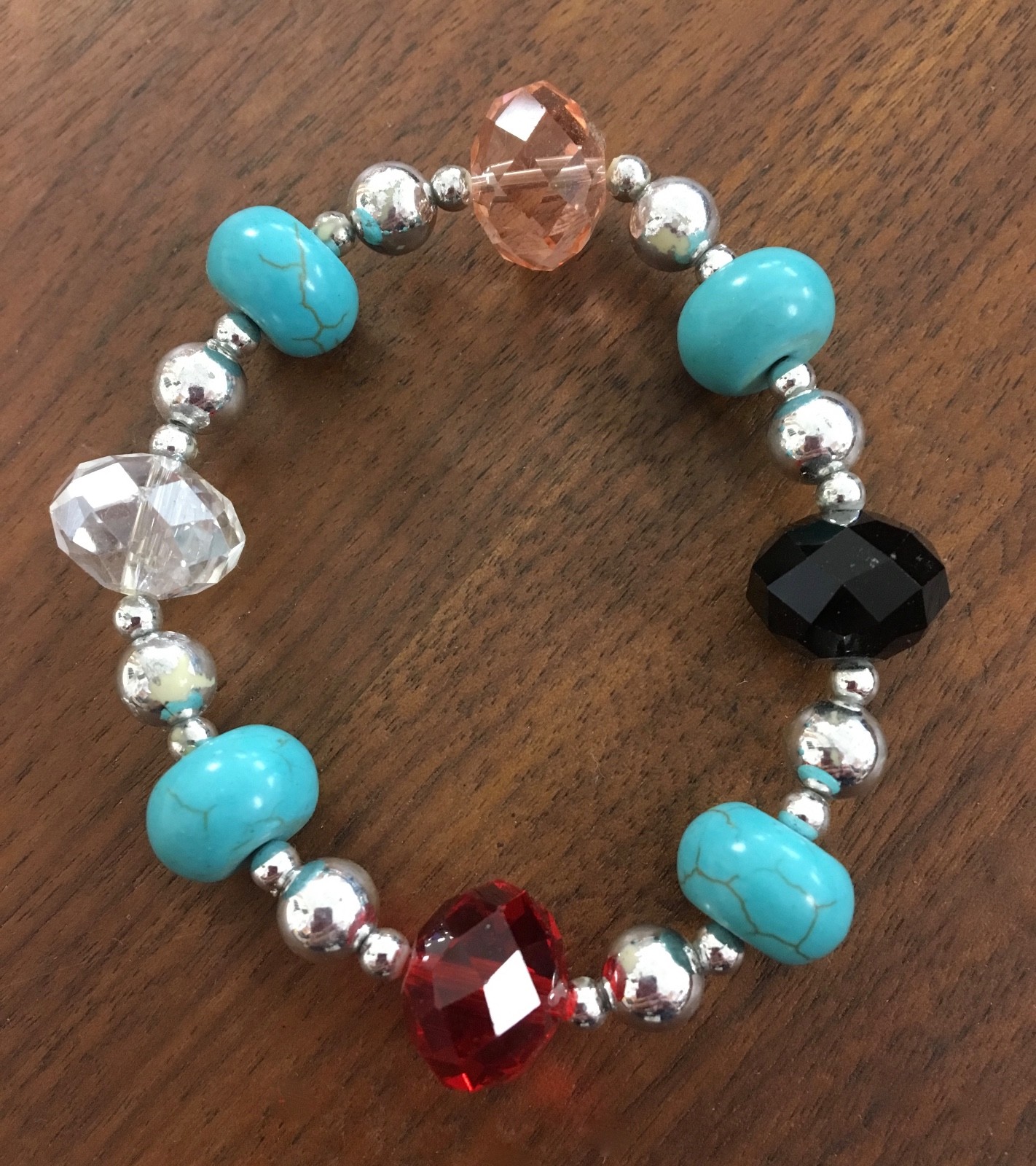 Lot of 5 women or teen costume bracelets glass, plastic, metal, shell, stone