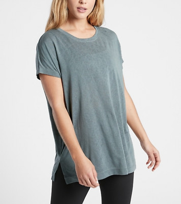 ATHLETA WOMEN'S METROPOLIS GRAY SCOOP SHORT SLEEVE RELEASE BREEZY TEE Sz XL