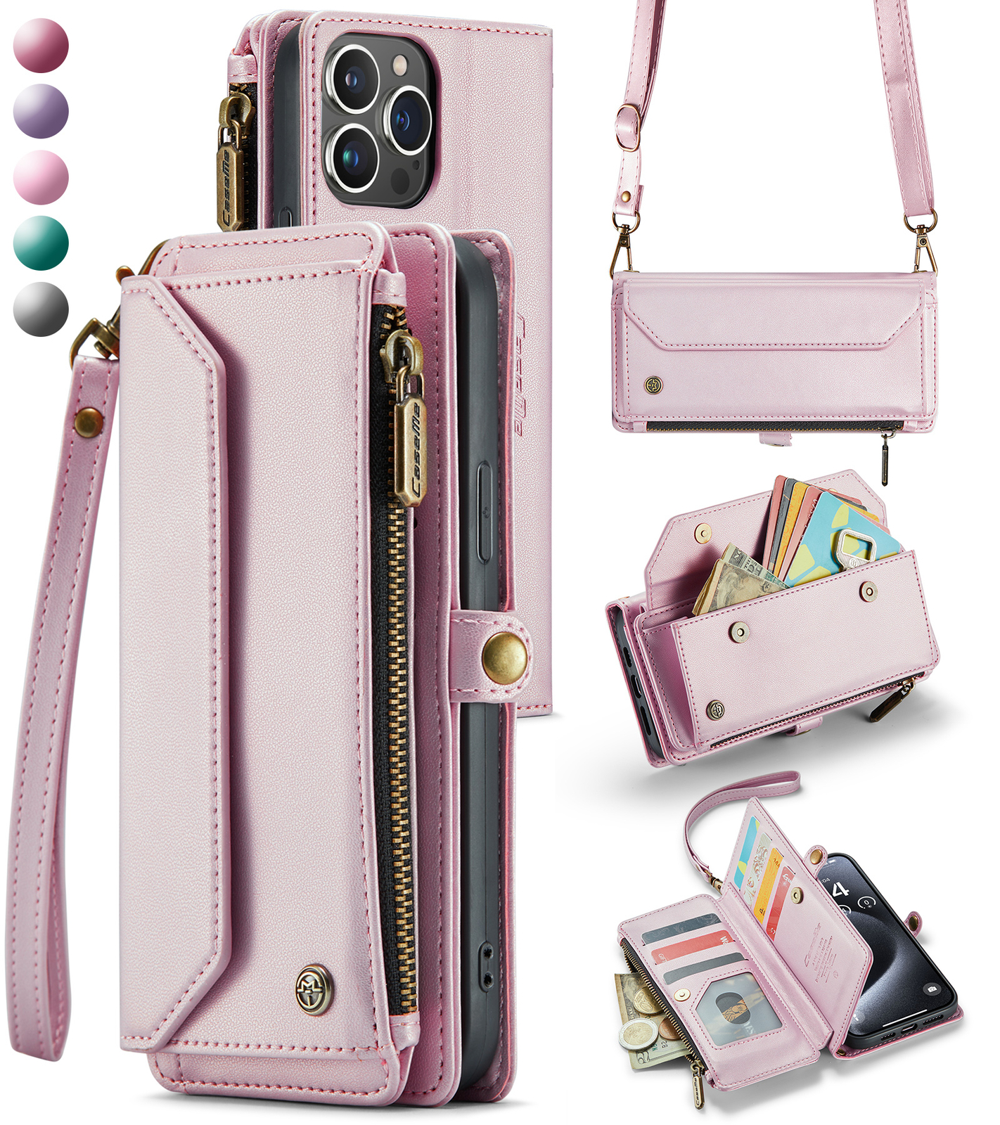 Crossbody for iPhone 16 15 14 13 12 11 Pro Max XS XR SE Case Wallet Card Holder