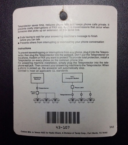 RadioShack 43-107 TeleProtector Voice And Data Guard