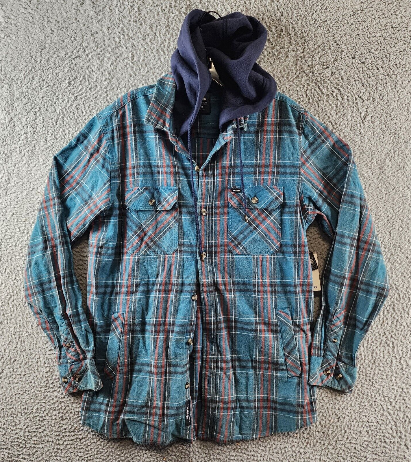 Rip Curl Ranchero Flannel Long Sleeve Shirt Men's M Blue Multi Button-Front - Picture 2 of 15