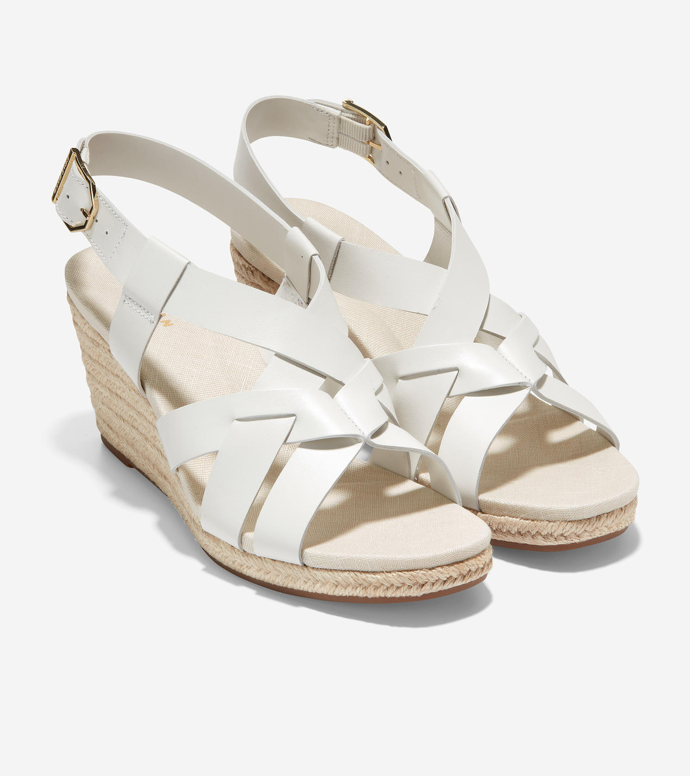 COLE HAAN ホワイト ドローストリングバッグ ウォーブン レザー ドローストリング バックパック womens
