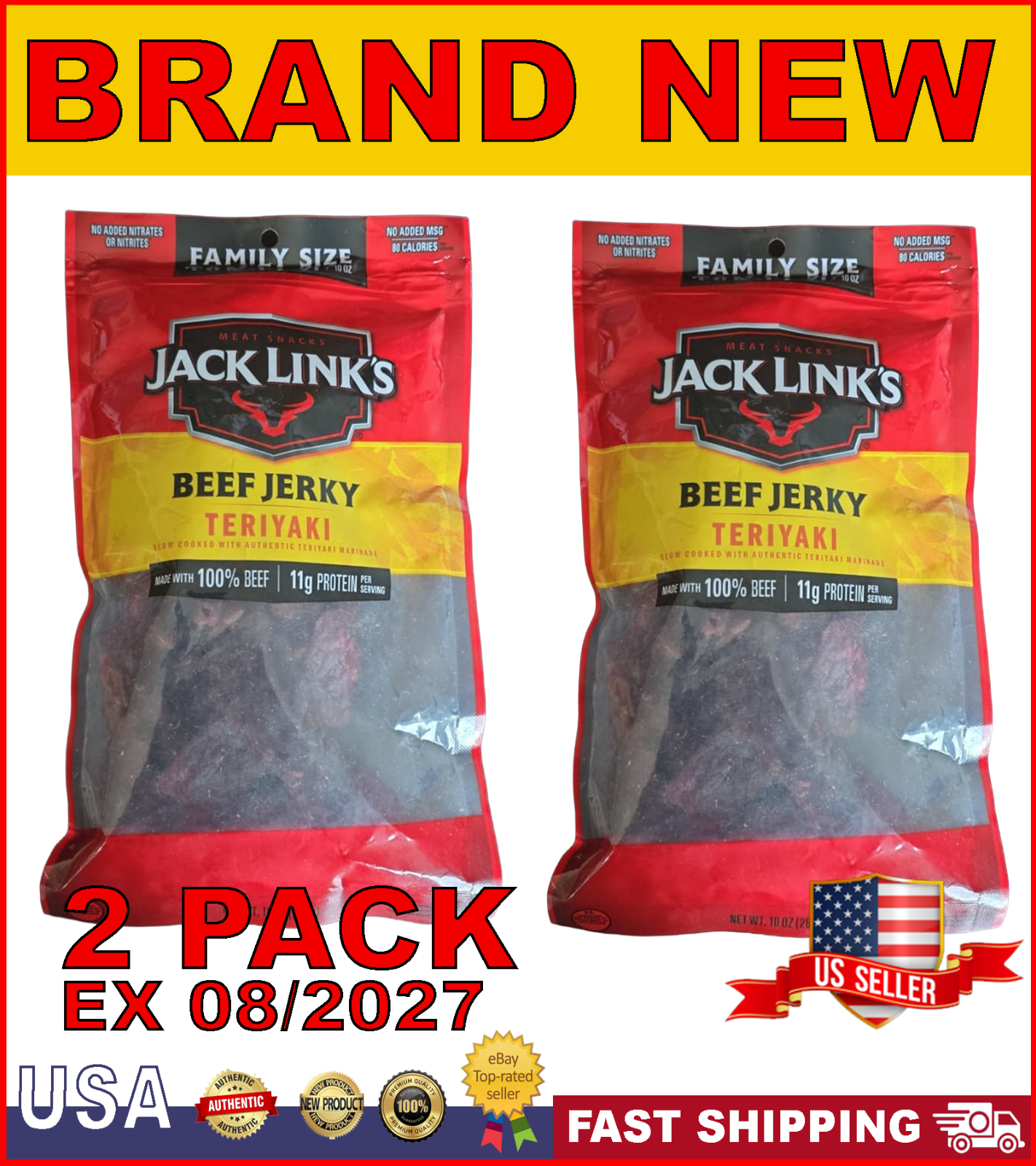 Jack Link's Beef Jerky, Teriyaki, 10 oz  - Sweet & Savory 11g High-Protein | 2PK