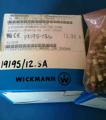 10x 19195/12.5A WICKMANN T12.5 L250V FUSE GLASS 12.5A 250VAC 5X20mm SLOW