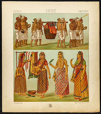 1890 - Inde - Funérailles et costumes de femmes indiennes - Lithographie, mode