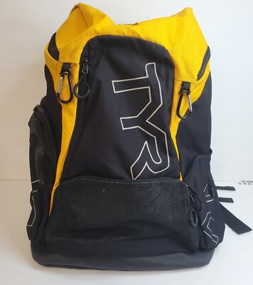 TYR Unisex Alliance 45L Backpack Black Yellow Adjustable Straps Multi Pocket